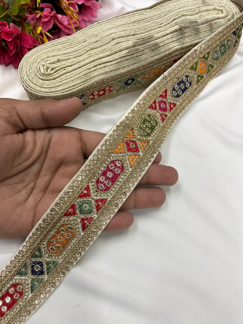 Sabyasachi Style Embroidered Designer Saree Lace Border – Luxury Ethnic Embroidery Lace for Sarees, Blouses & Lehengas | White