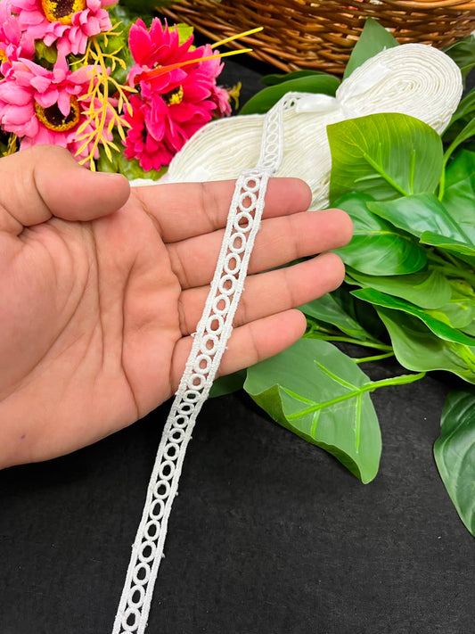 Dyeable Cotton Lace for Sarees, Dresses, Kurtis & Blouses – Imported Decorative Cotton Lace Trim (Half Inch) | DC1061 | White