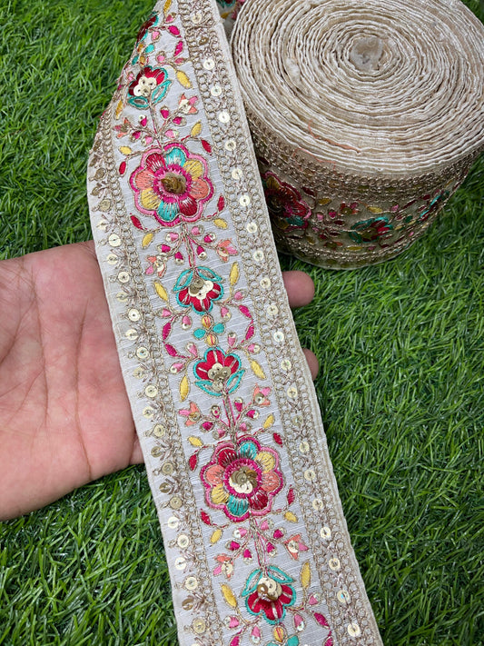 Embroidery Lace Embellishment Trim – 9 Meters, 3-Inch Width, Decorative Border | White