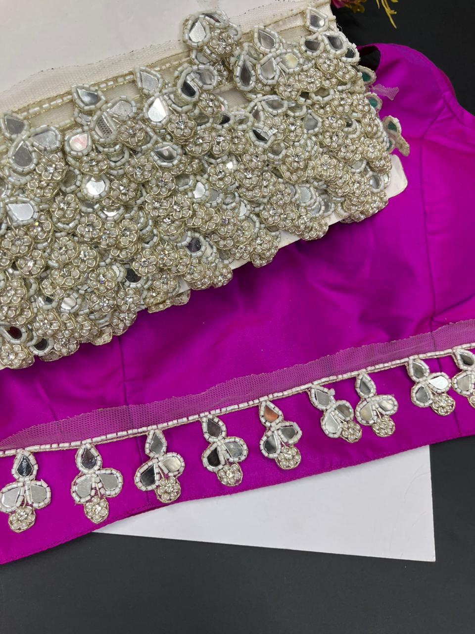 Beautiful Hanging Real Mirror Lace with Pearl Bead – Decorative Latkan Border for Sarees, Dupattas & Lehengas (9 Meter, 2 Inch Width) | White