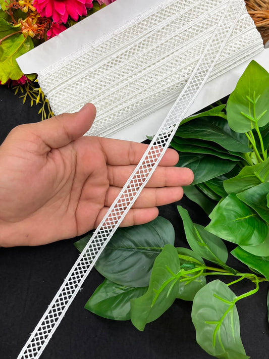 Dyeable Cotton Lace for Sarees, Dresses, Kurtis & Blouses – Imported Decorative Cotton Lace Trim (Half Inch) | DC1062 | White