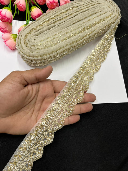 Bridal Saree Lace Border – Designer Maggam Work Lace for Sarees, Blouses & Lehengas (1.75 Inch) | White
