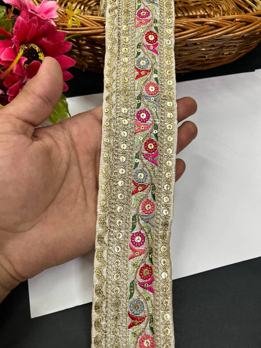 Sabyasachi Inspired Embroidery Lace Border for Sarees & Lehengas (9 Meter) – 2 Inch Width | White