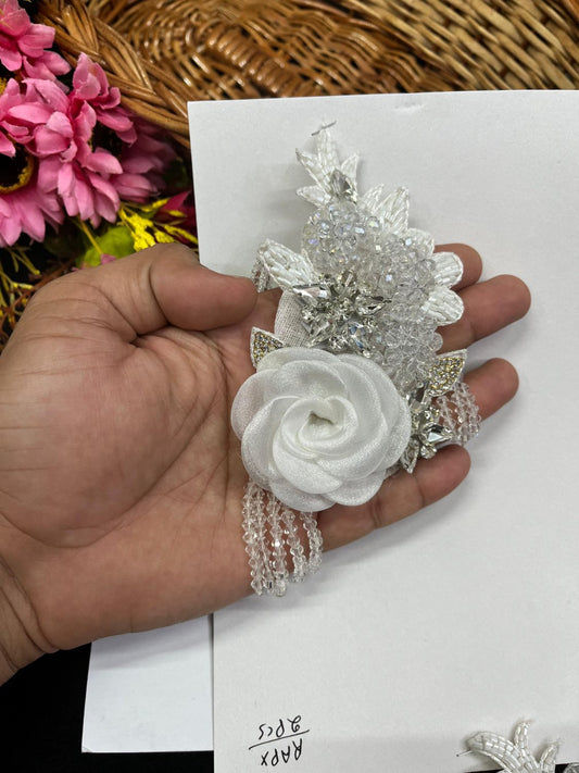 Rhinestone Imported Patch – Western Flower Designer Patch for Sarees, Blouses & Ethnic Outfits (17 cm x 8 cm) | White