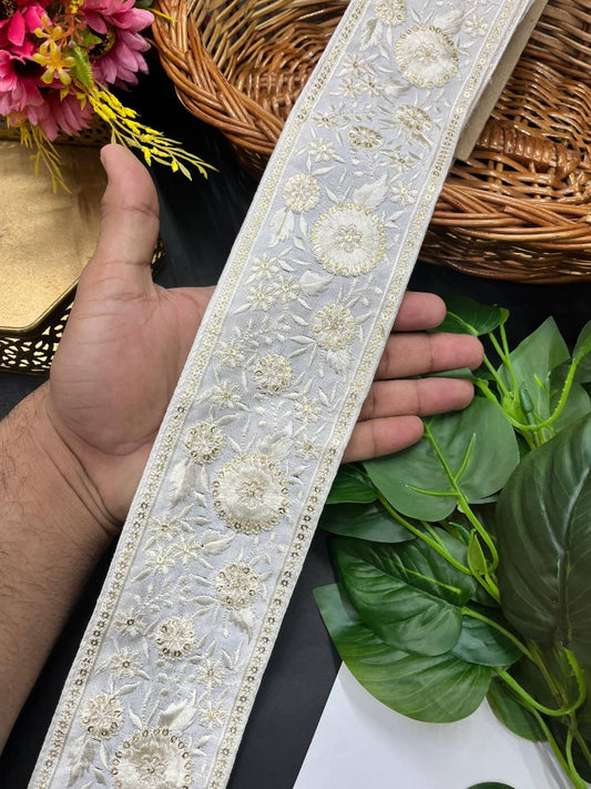 Indian Saree Lace White | Designer White Lace – Thread Embroidered Decorative Lace for Sarees, Dupattas, and Dresses (9 mtr, 3 inch) | White