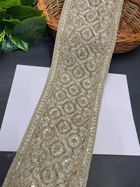 Katdana & Bead Work Embroidered Bridal Lehenga Lace Trim – 9 Meters, 5-Inch Heavy Border for Sarees & Wedding Outfits | White