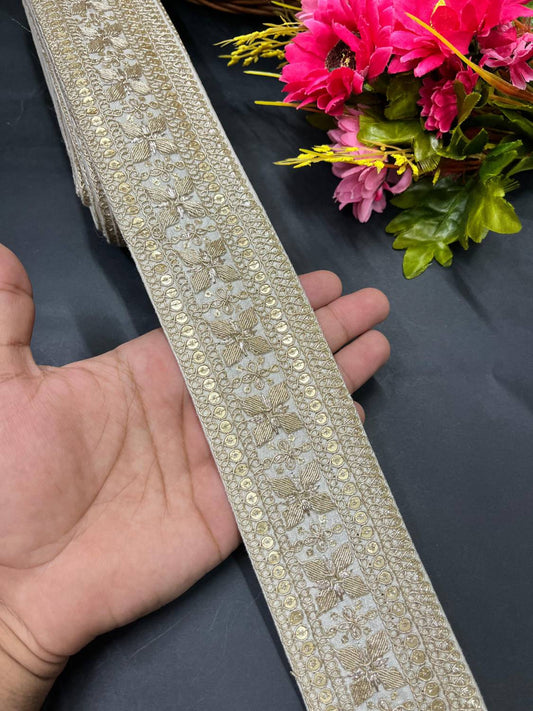 Zari Embroidered Saree Lace Border Trim for Dupatta & Dresses – Fancy Embellished Lace (9 Meter) | White