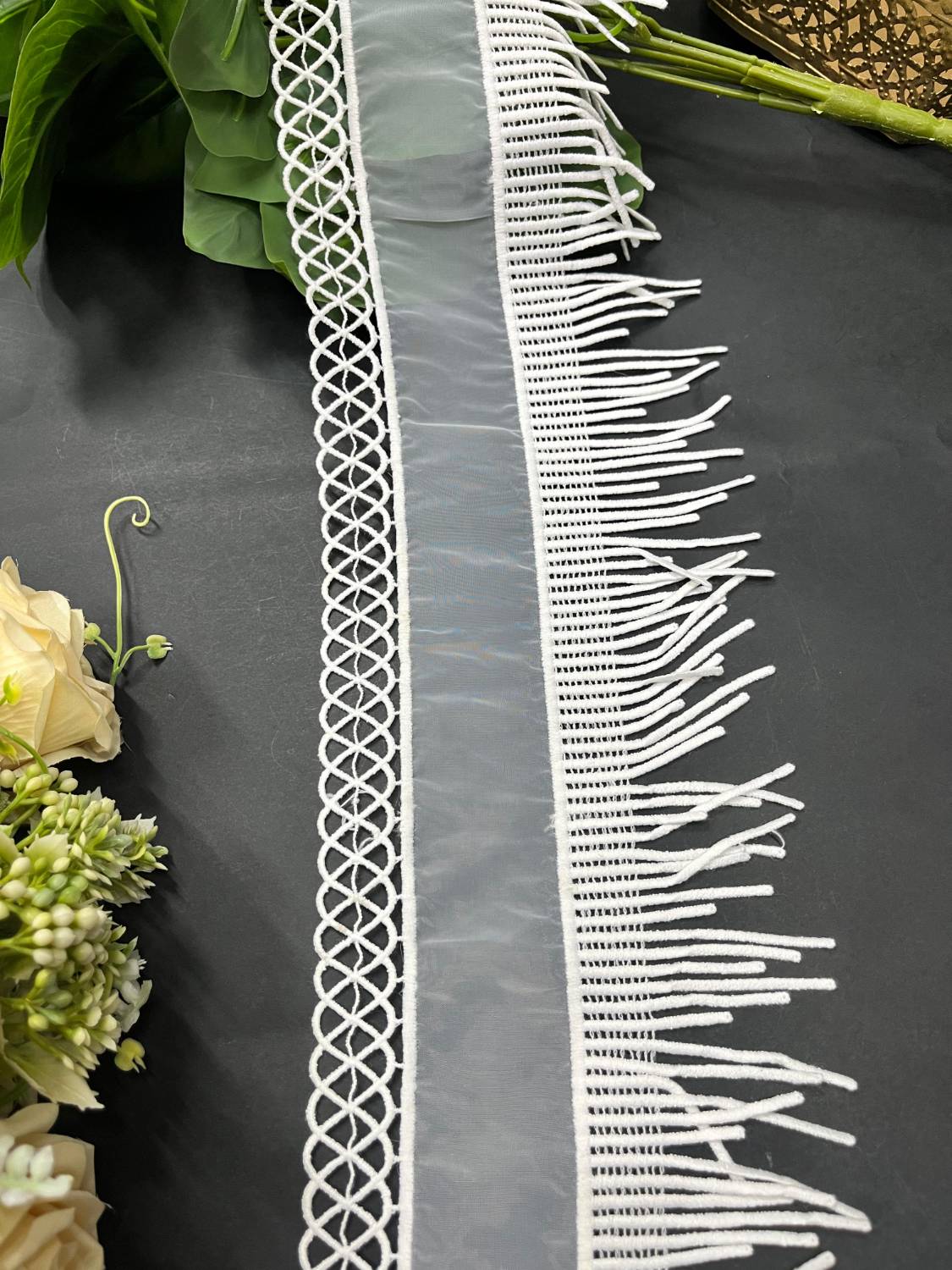 Organza Fringes Imported Lace Trim – Premium Saree Laces for Dresses & Dupattas (9 Meter Roll) | White