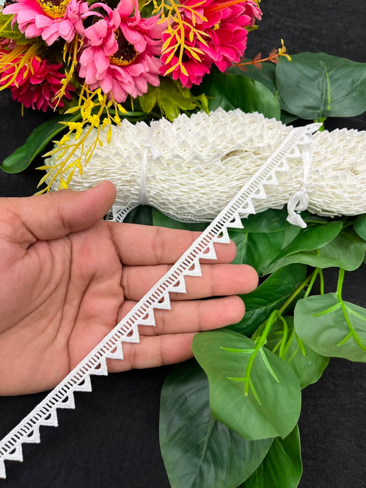 White Cotton Lace for Sarees, Dresses, Kurtis & Blouses – Imported Decorative Cotton Lace Trim (Half Inch) | DC1059 | White