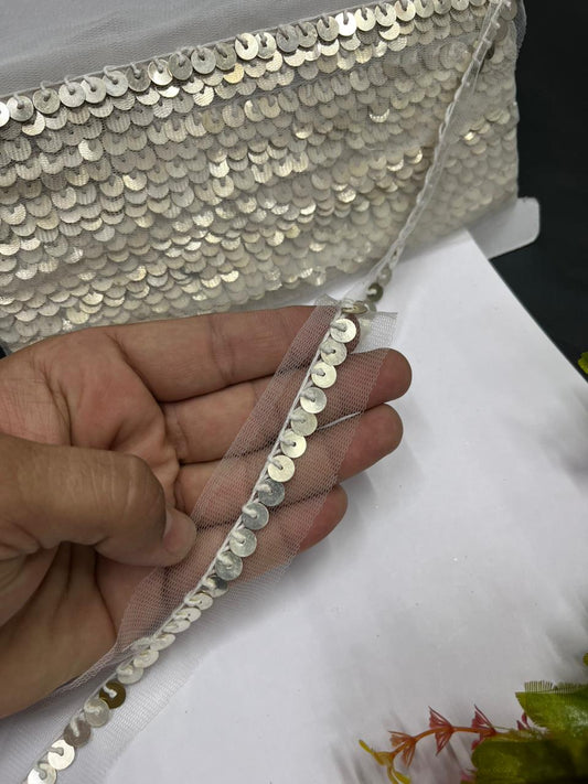 Sabyasachi-Inspired Metal Coin Lace for Dupattas & Sarees – Premium Handmade Ethnic Lace Border | White