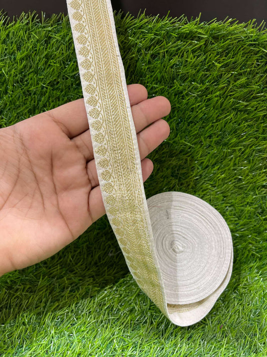 Banarasi Handloom Vintage Pure Silk Border – 9 Meters, 1-Inch Traditional Zari Lace Trim for Sarees & Lehengas | White