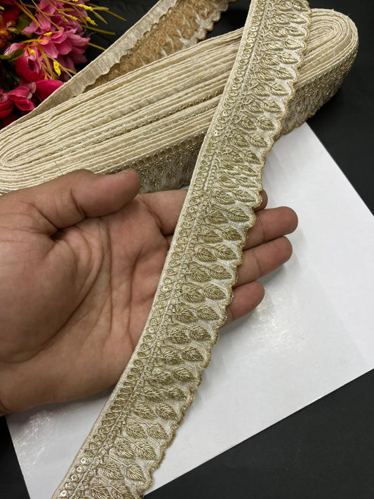 Zari Embroidered Saree Laces – Premium Designer Borders for Sarees, Lehengas & Dupattas (9 Meter, 1.5 Inch Width) | White