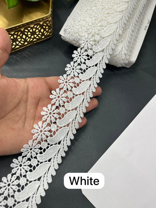 Imported Cotton Lace Border for Sarees & Dresses – 2 Inch Designer Western Lace (9 Meter Roll) | White