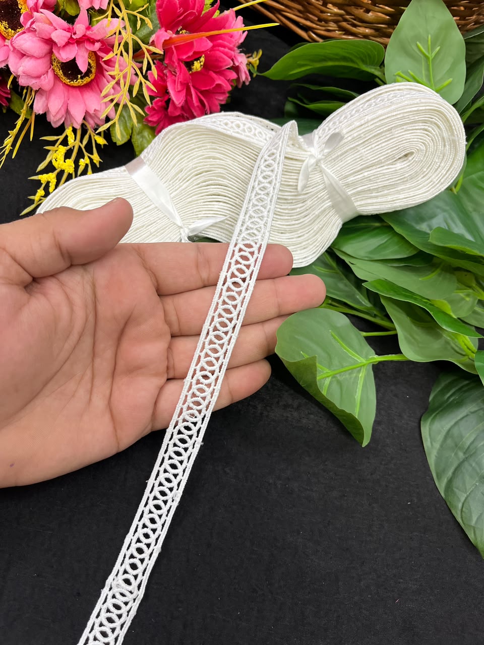 White Cotton Lace for Sarees, Dresses, Kurtis & Blouses – Imported Decorative Cotton Lace Trim (Half Inch) | DC1060 | White