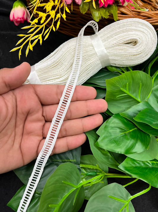 Dyeable Cotton Lace for Sarees, Dresses, Kurtis & Blouses – Imported Decorative Cotton Lace Trim (Half Inch) | DC1063 | White
