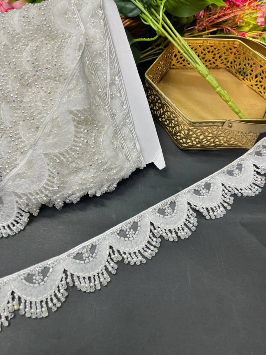 Beautiful Multicoloured Imported Hanging Lace Trim – Premium Saree Laces & Dress Borders (9 Meter) | White