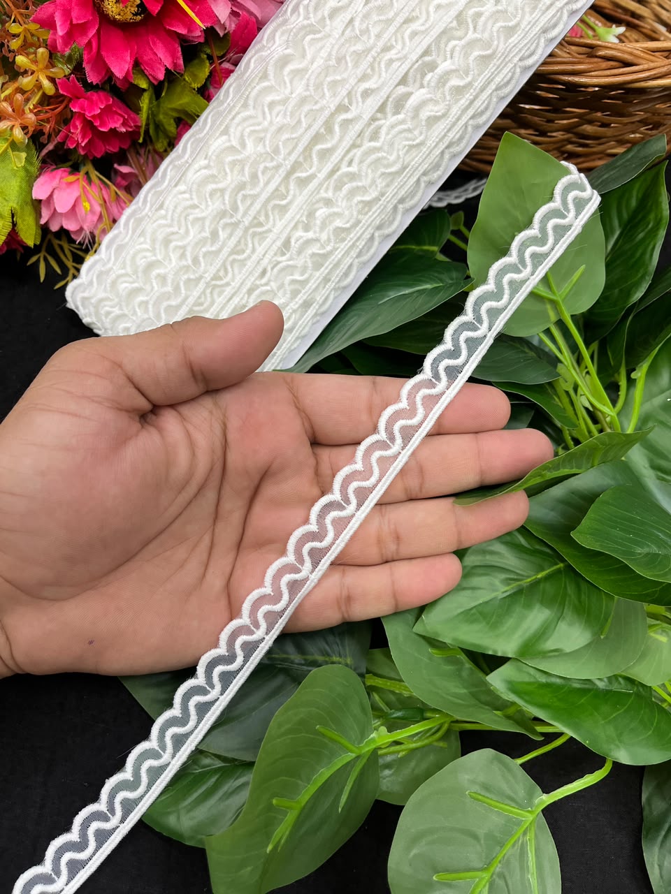 Organza Lace for Sarees, Lehengas, Dupattas & Dresses – Designer Imported Decorative Lace Border (1 Inch) | DC1058 | White