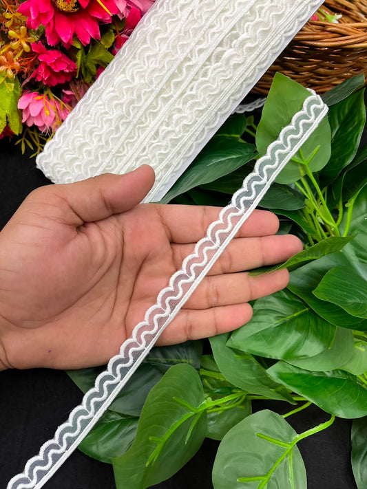 Organza Lace for Sarees, Lehengas, Dupattas & Dresses – Designer Imported Decorative Lace Border (1 Inch) | DC1058 | White