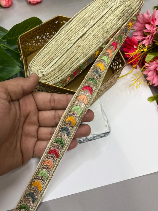 Sabyasachi Style Embroidery Saree Laces – Premium 1 Inch Designer Decorative Lace for Ethnic & Bridal Wear (9 Meter) | White