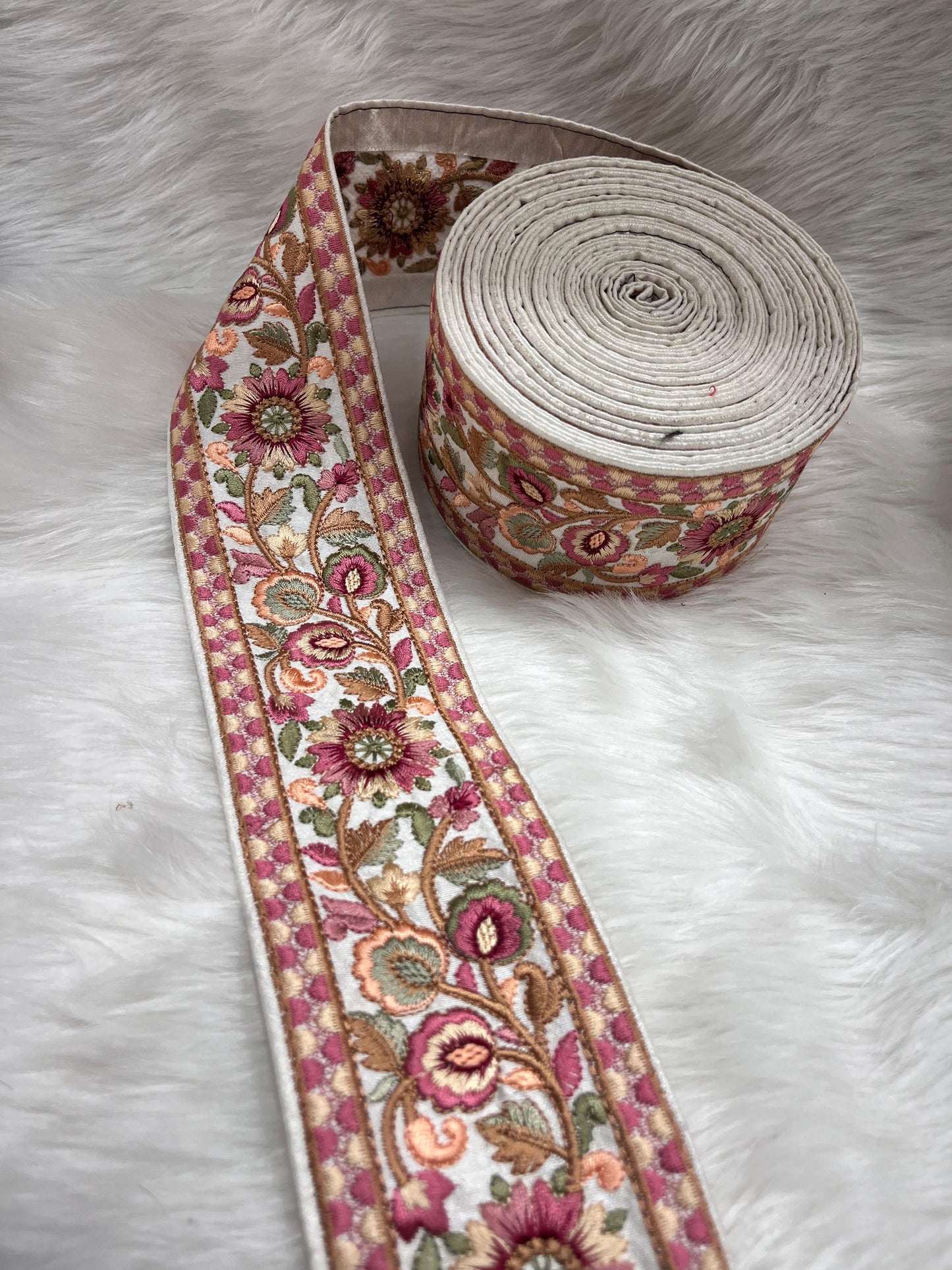 Beautiful Thread Work Parsi Lace Trim – Timeless Elegance, 9 Meters, 3-Inch Width | White