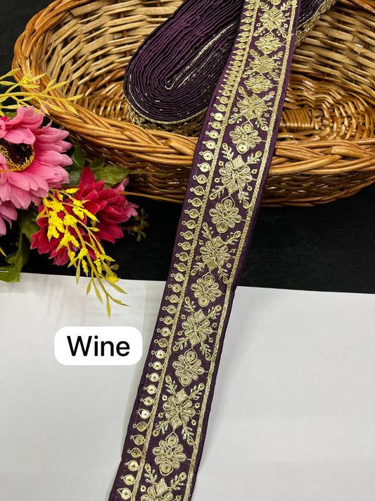 Gold Zari Embroidered Lace for Sarees & Dupattas Border Trim (9 Meter) – 1.5 Inch Width | Wine