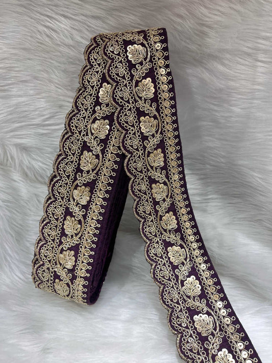 Designer Embroidery Saree Lace | Dupatta Lace | Lehenga Border – 9 Meters, 2-Inch Wide Embroidered Trim | Wine