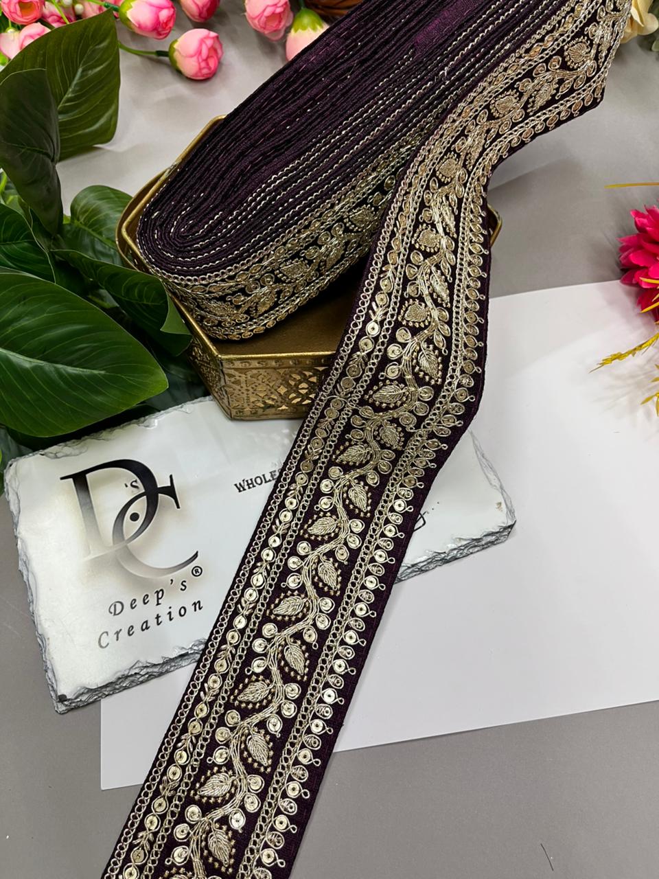 Silk Based Embroidered Saree Lace & Borders – Premium 2 Inch Decorative Lace for Ethnic & Festive Wear (9 Meter) | Wine