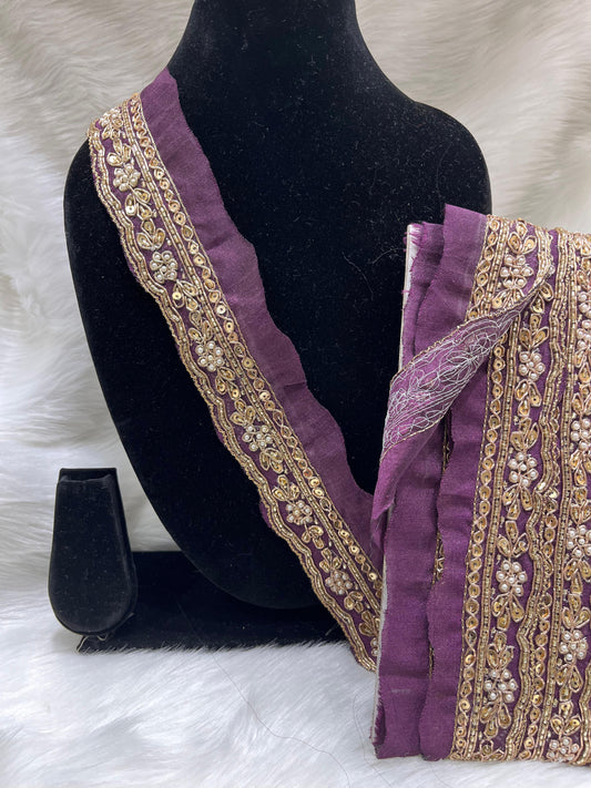 Maggam Work Lace for Sarees & Dupattas – 9 Meters, 2-Inch Width, Handcrafted Embroidery Border | Wine