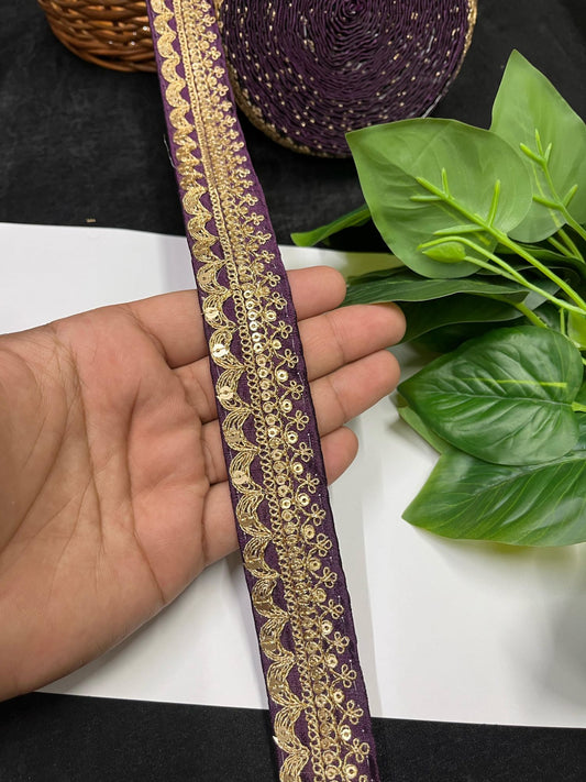 Gold Embroidered Saree Laces for Sarees, Kurtis, Dupattas, Dresses & Lehengas – 9 Meters, 1.25-Inch Decorative Border | Wine