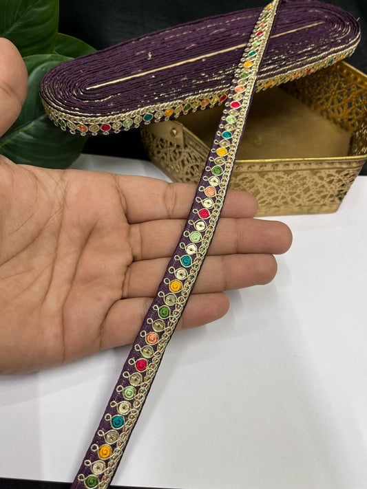 Multicolored Sabyasachi Inspired Embroidered Lace – 9 Meters, 0.5-Inch Designer Trim for Sarees, Lehengas & Dupattas | Wine