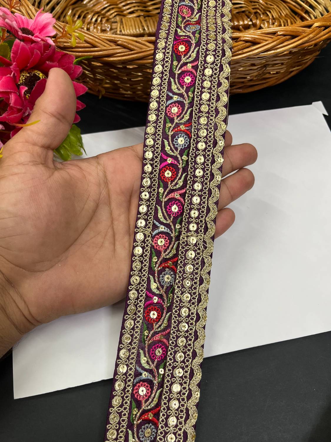 Sabyasachi Inspired Embroidery Lace Border for Sarees & Lehengas (9 Meter) – 2 Inch Width | Wine