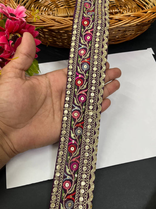 Sabyasachi Inspired Embroidery Lace Border for Sarees & Lehengas (9 Meter) – 2 Inch Width | Wine