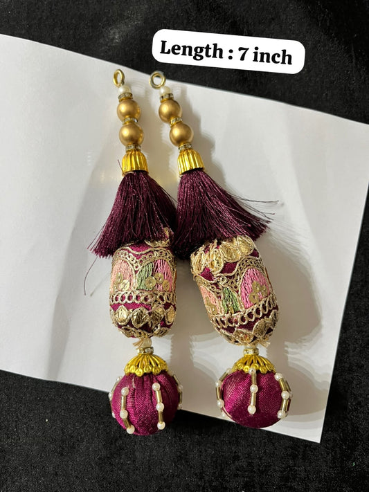 Decorative Gota Work Latkans for Lehenga and Saree Blouses – Designer Ethnic Tassels for Traditional Wear | Wine