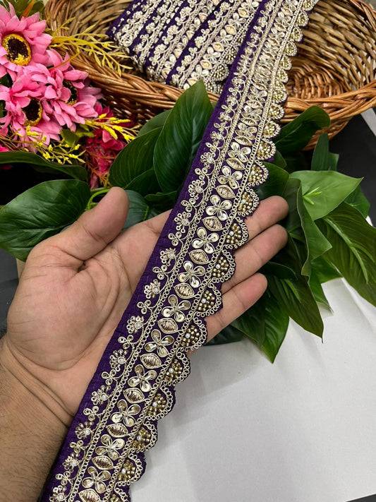 Exclusive Maggam Work Embellished Saree Lace – Designer Handcrafted Border for Sarees, Dupattas & Lehengas (9 Meter, 1.5 Inch Width) | Wine
