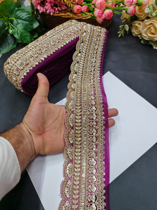 Exclusive Flower Embroidered Saree Lace Design – Premium Maggam Work Lace Border for Ethnic Wear | Wine