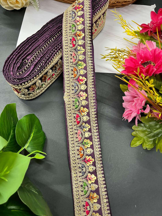 Sabyasachi Inspired Embroidered Saree Laces Border – Designer Lace Trim for Sarees, Lehengas & Dupattas (9 Meter) | Wine