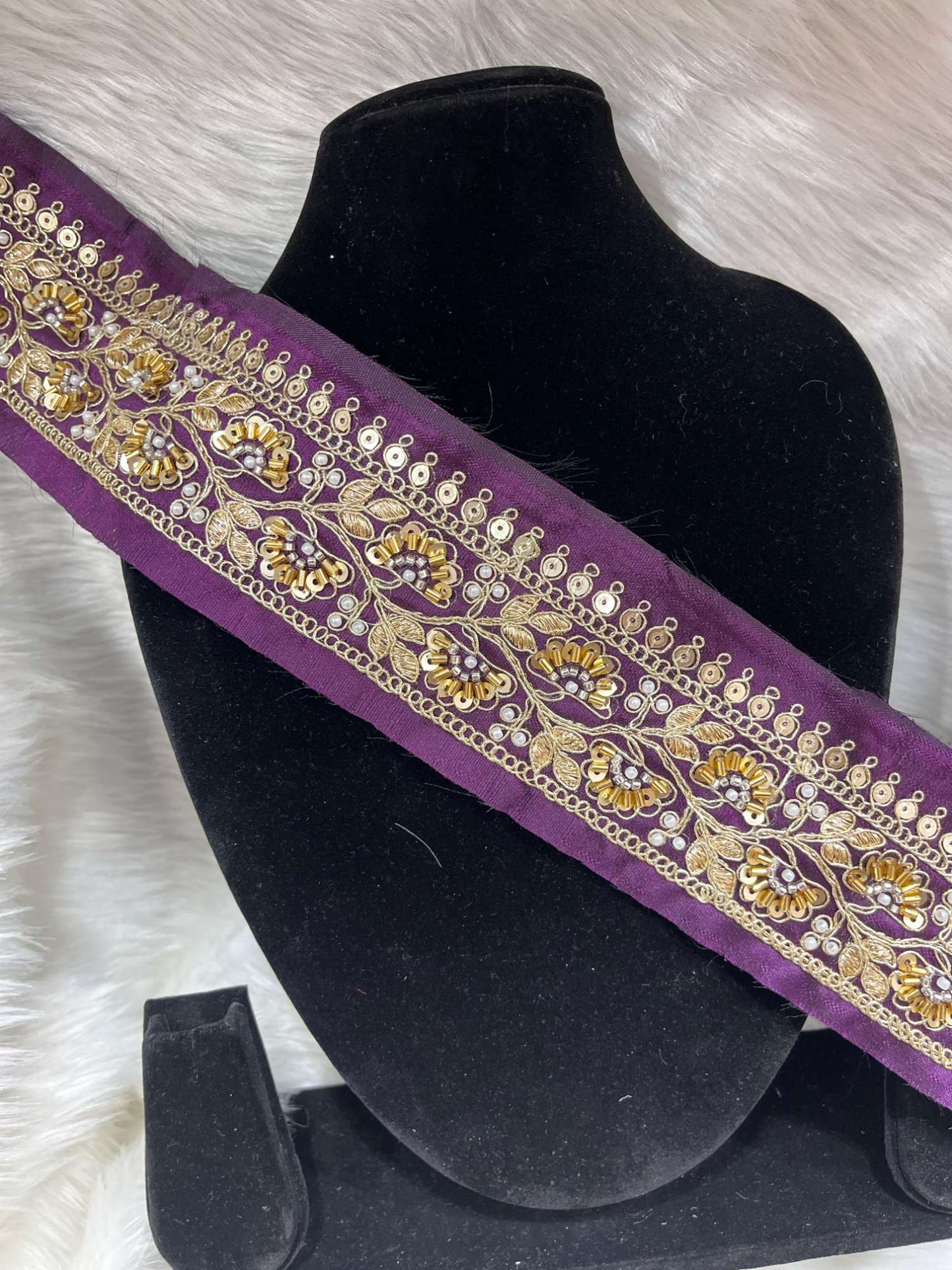 Exclusive Beaded Embroidered Lace – 9 Meters, 2-Inch Maggam Work Border Trim for Sarees & Lehengas | Wine