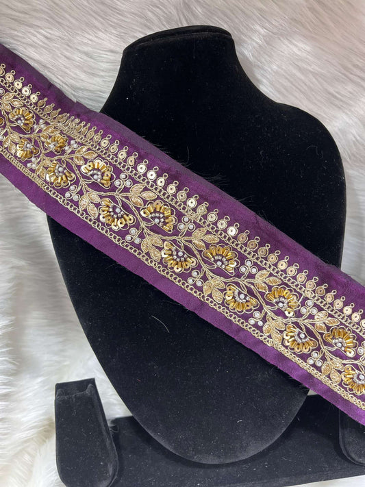 Exclusive Beaded Embroidered Lace – 9 Meters, 2-Inch Maggam Work Border Trim for Sarees & Lehengas | Wine