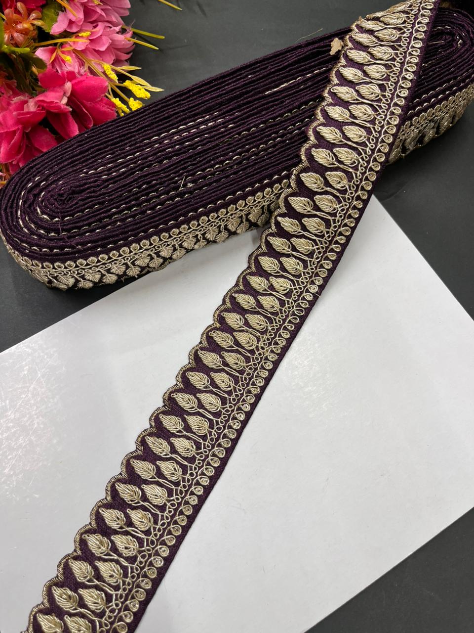 Zari Embroidered Saree Laces – Premium Designer Borders for Sarees, Lehengas & Dupattas (9 Meter, 1.5 Inch Width) | Wine