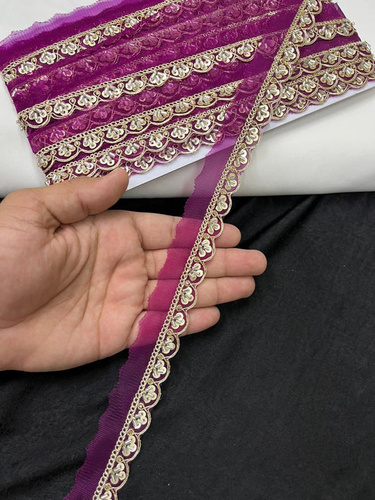 Scalloped Cutdana Work Lace for Sarees & Dupattas – Designer Maggam Work Lace Border (Half Inch) | Wine