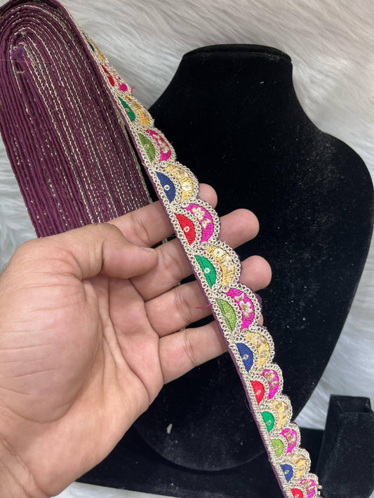 Sabyasachi Inspired Lace Borders – 9 Meters, 1-Inch Designer Embroidered Trim for Sarees, Lehengas & Dupattas | Wine