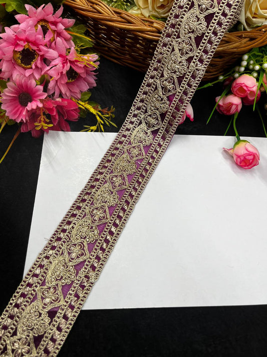 Embroidered Laces for Sarees & Dupattas – Elegant Net Border Trim for Ethnic & Festive Wear (9 Meter, 2 Inch Width) | Wine