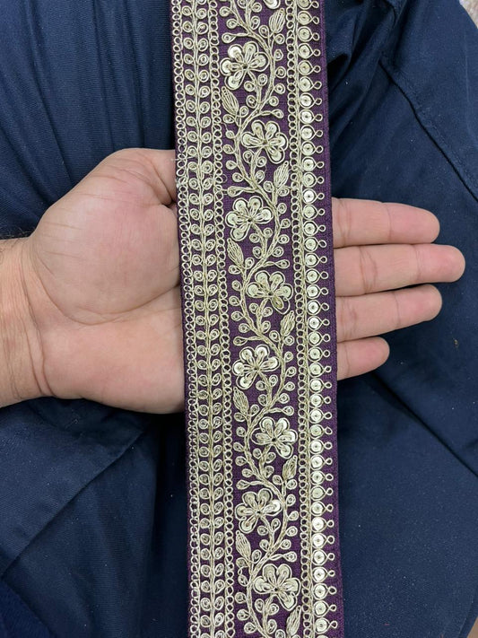 Embroidered Zari Lace Border for Saree, Lehenga & Craft Projects – Heavy 3 Inch Designer Embroidery Lace for Ethnic Wear (9 Meter) | Wine