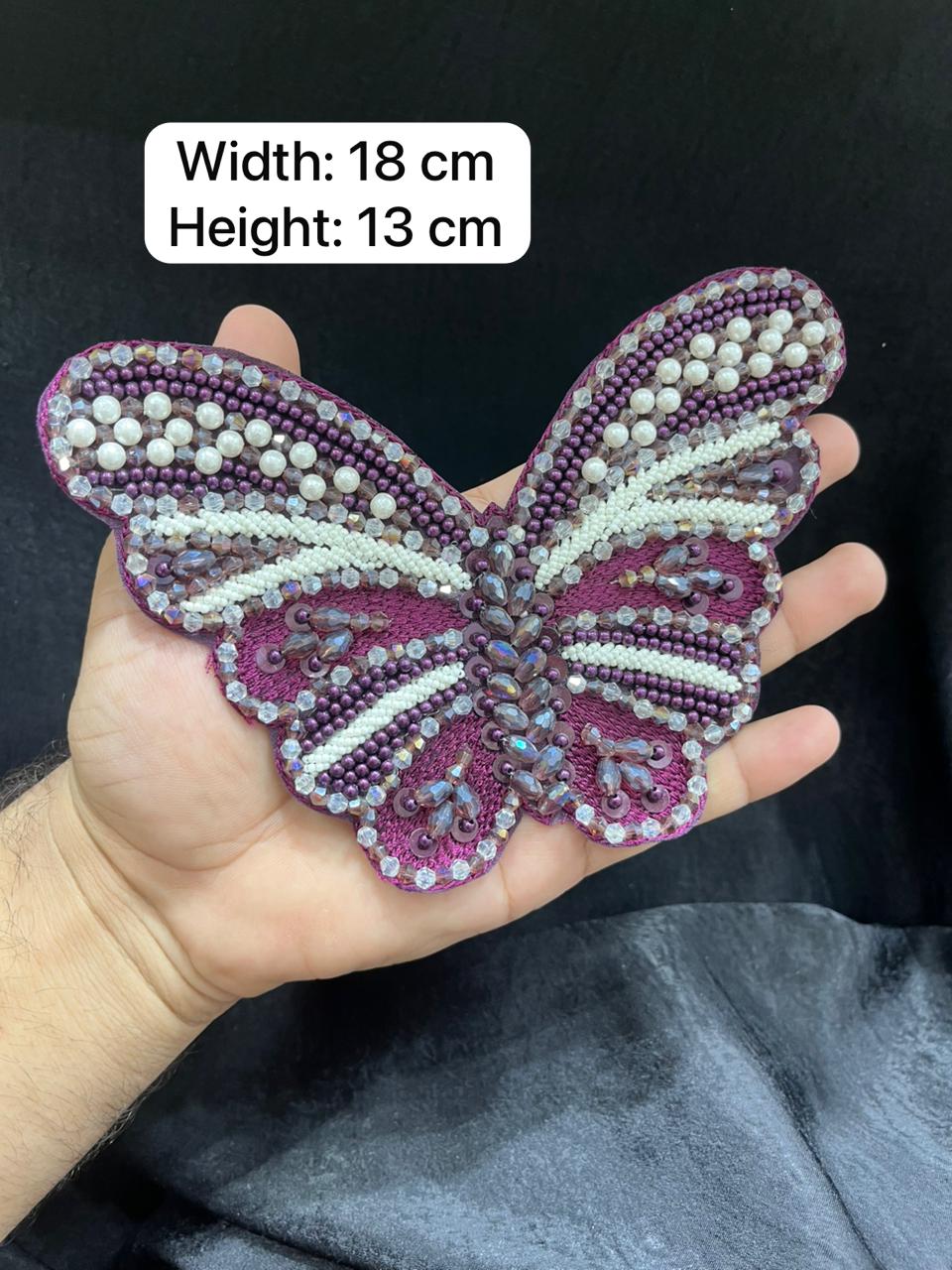 Handcrafted Crystal Butterfly Decorative Patch – Premium Designer Embellished Applique for Dresses & Ethnic Wear | Wine
