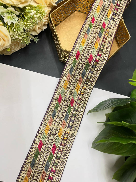 Sabyasachi Inspired Embroidery Lace – 9 Meters, 3-Inch Width | Wine