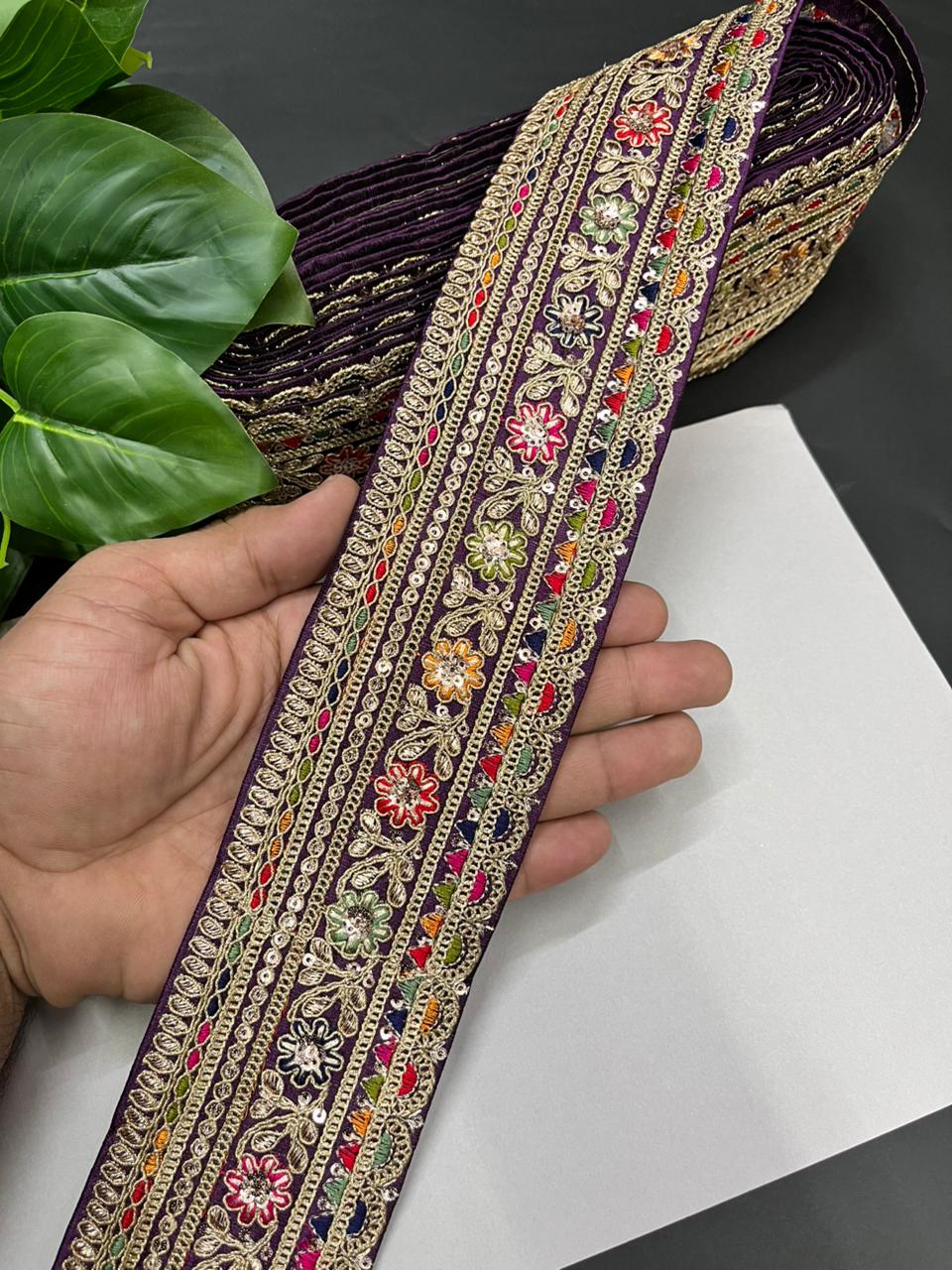 Classic Embroidered Sabyasachi Inspired Saree Lace Borders – Luxury Designer Embellished Lace for Sarees, Lehengas & Dupattas (9 Meter, 2.5 Inch Width) | Wine