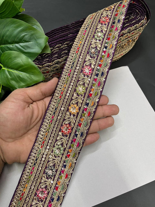 Classic Embroidered Sabyasachi Inspired Saree Lace Borders – Luxury Designer Embellished Lace for Sarees, Lehengas & Dupattas (9 Meter, 2.5 Inch Width) | Wine