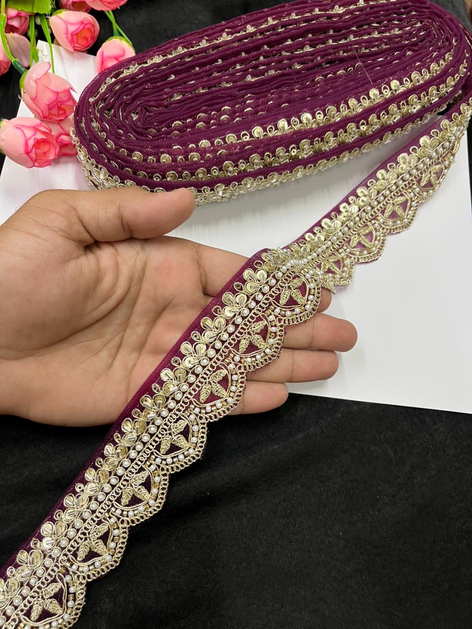 Bridal Saree Lace Border – Designer Maggam Work Lace for Sarees, Blouses & Lehengas (1.75 Inch) | Wine