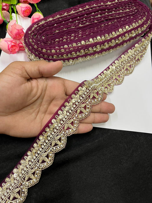 Bridal Saree Lace Border – Designer Maggam Work Lace for Sarees, Blouses & Lehengas (1.75 Inch) | Wine