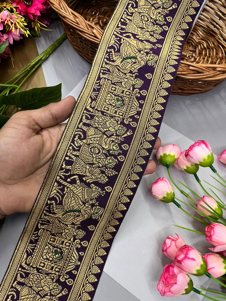 Excellent Banarasi Lace – Premium 4 Inch Traditional Woven Border for Sarees, Dupattas & Ethnic Wear (9 Meter) | Wine